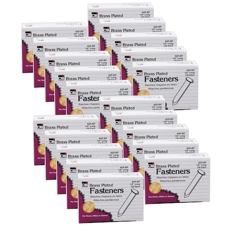 Charles Leonard Paper Fasteners, 0.5", 100 Per Pack, PK20 2RBP